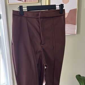 Brown leather flare pants